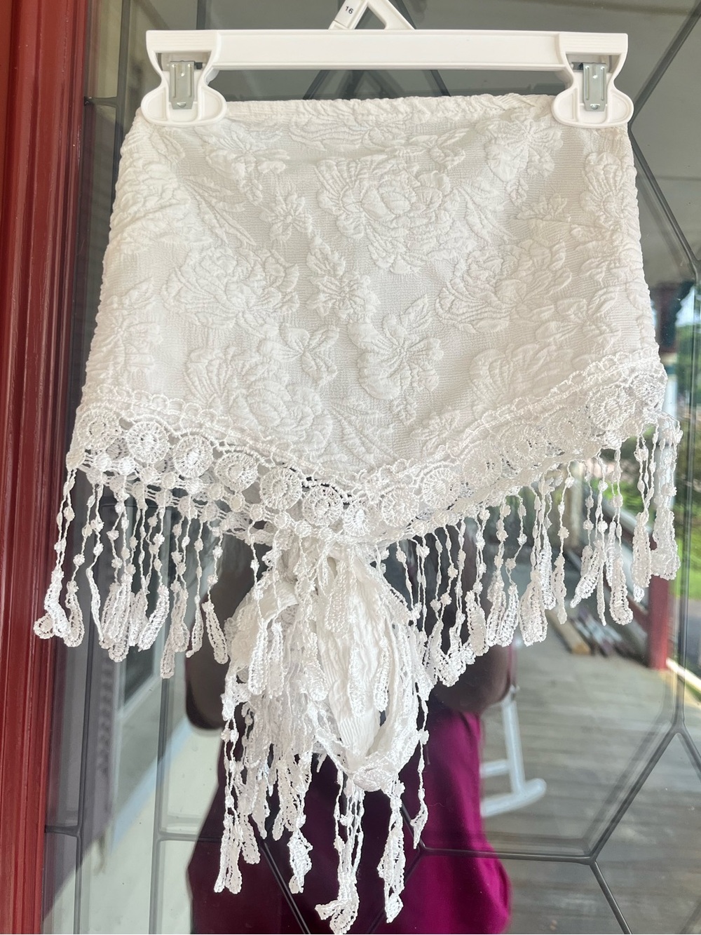 SHEIN White Floral Fringe Strapless Crop Top, Size M